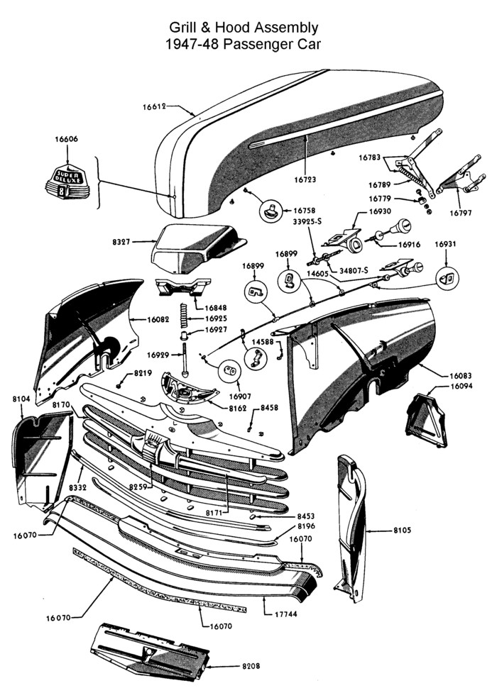 Grill hood assy for 194748 Ford car