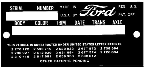 1937 1938 1939 1940 1941 1942 1946 1947 1948     Ford data plate 